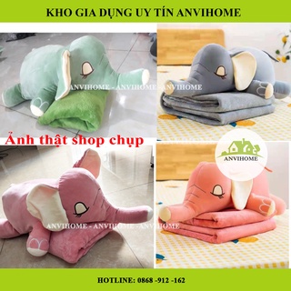Bộ chăn gối văn phòng hình Voi, Gối mền văn phòng, Gấu bông có chăn, gấu có chăn, Gối ngủ văn phòng 3in1 Anvihome