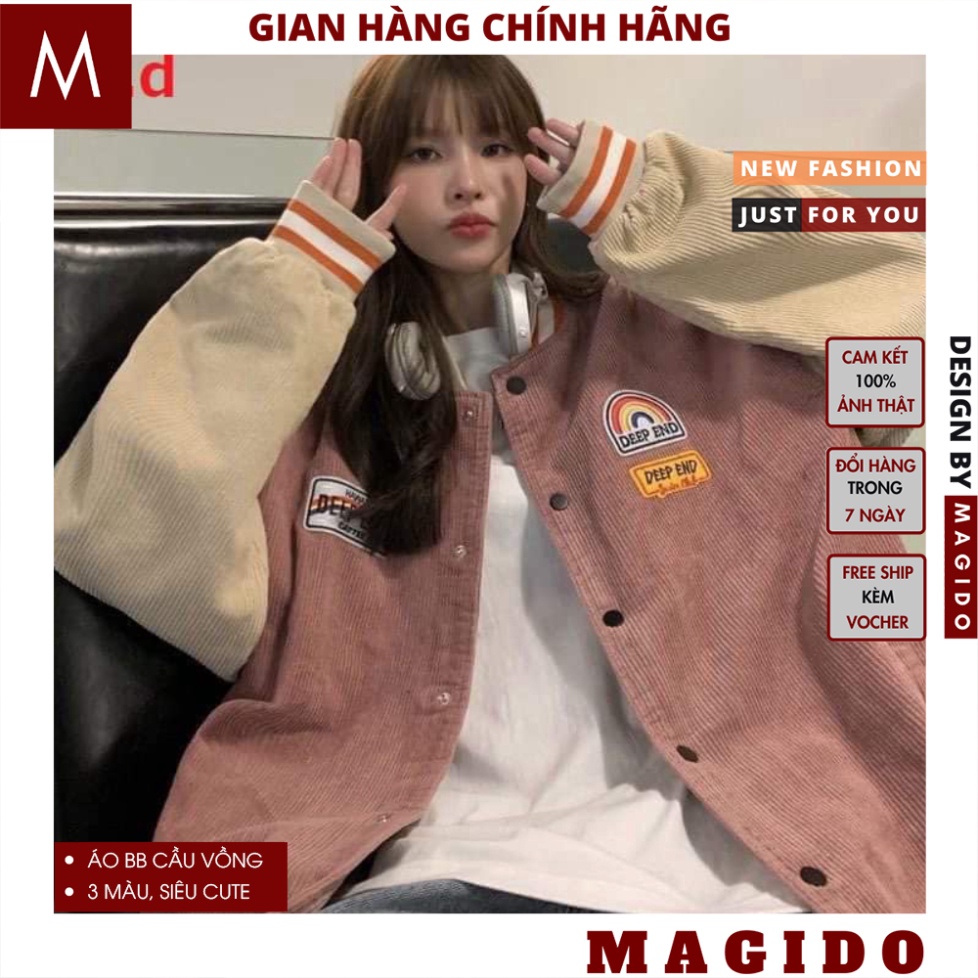 Áo khoác nhung tăm cầu vồng cúc bấm nam nữ ulzzang, Áo Bomber Deep End Unisex 3 màu chất nỉ thời trang thu đông - MAGIDO