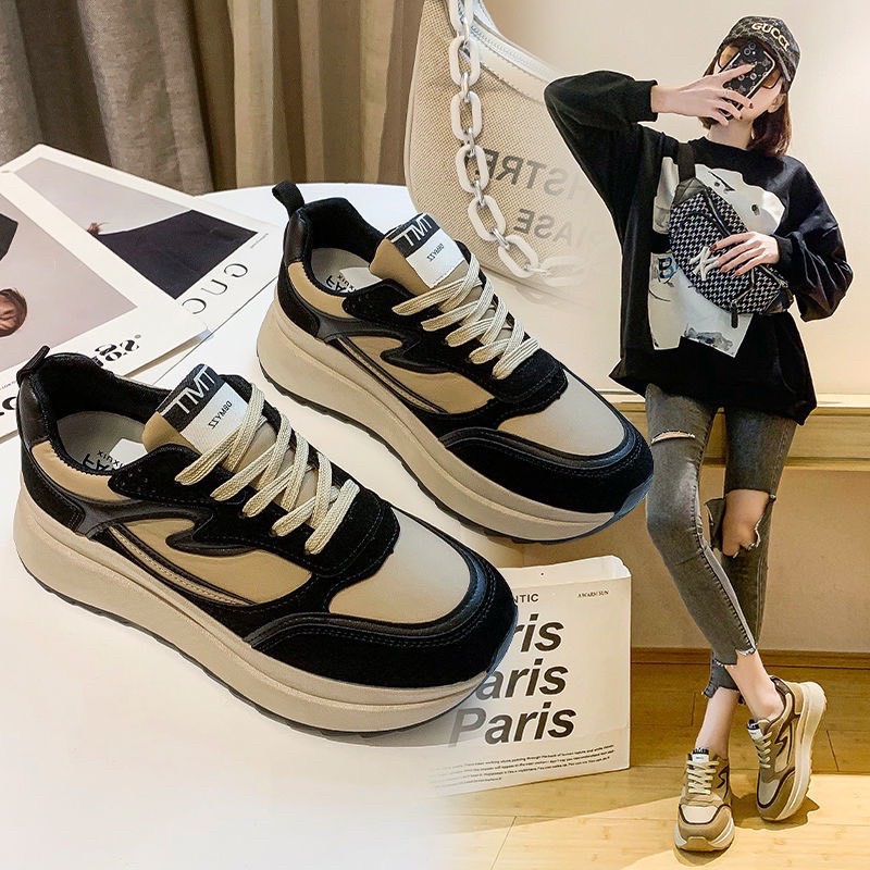 Giày thể thao nữ, sneaker độn đế 5 phân phối màu chất loại đẹp độn đế tăng chiều cao mang gọn chân tôn dáng