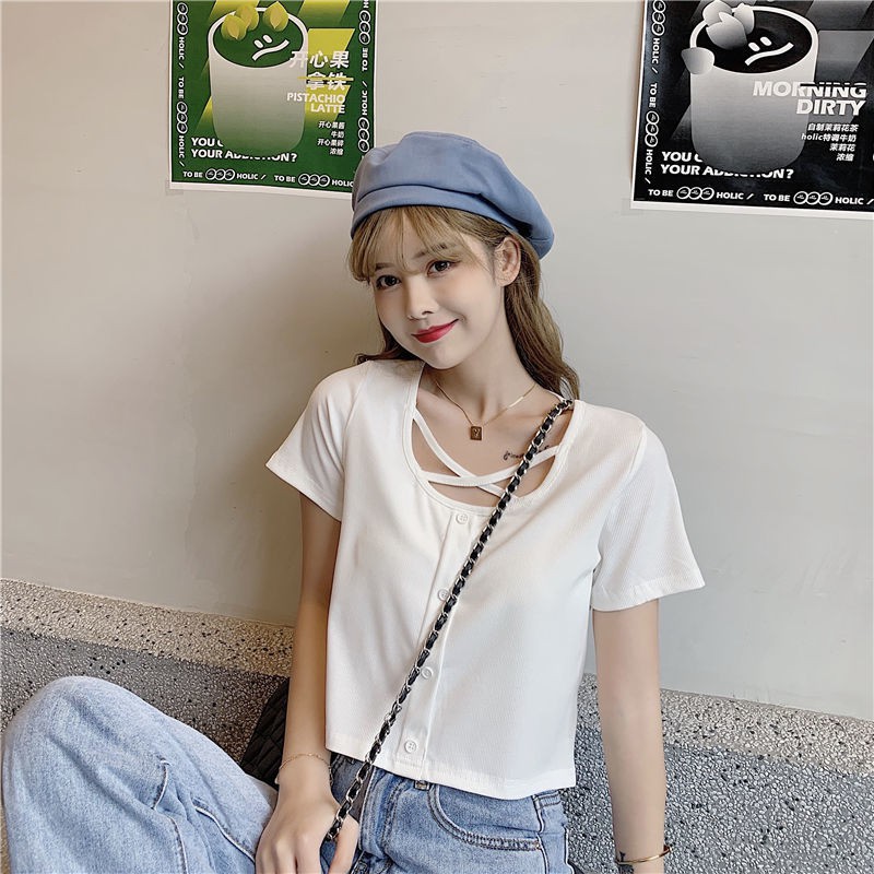 [X&L] Áo thun nữ tay ngắn   áo thun mỏng mùa hè   áo crop top kiểu Pháp