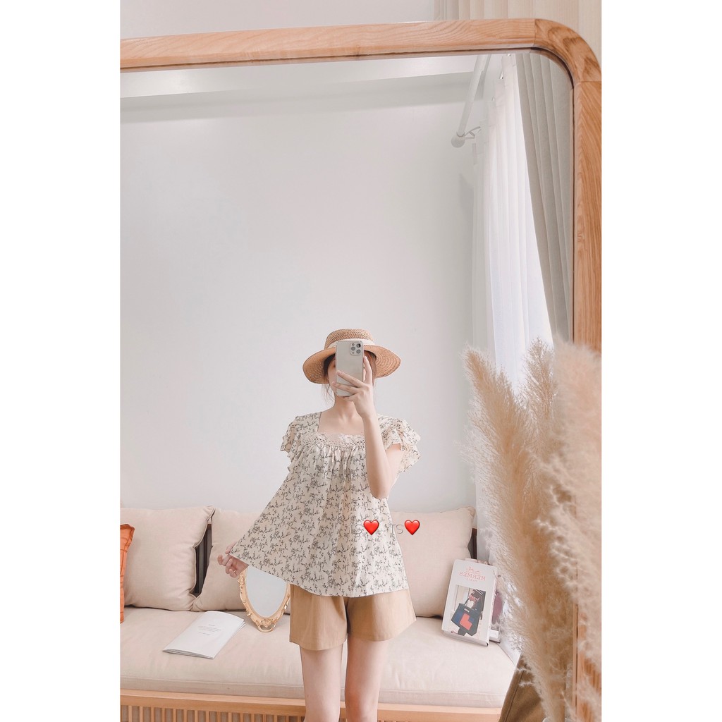 Set bộ nữ babydoll cổ vuông hoa nhí vintage cực sang BN162 | BigBuy360 - bigbuy360.vn