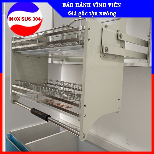 Giá Bát Đĩa Nâng Hạ Cao Cấp INOX 304 Giảm Chấn - BẢO HÀNH TRỌN ĐỜI - Có Thợ Lắp
