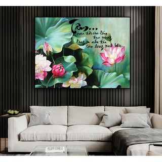 Tranh canvas treo tường hoa sen thư pháp LIN264 - 80 x 60 cm