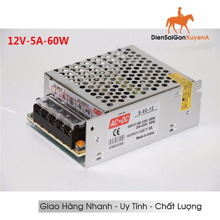 Bộ biến áp nguồn tổ ong adapter đổi nguồn 220V sang 12V 5A  - Điện Sài Gòn Xuyên Á