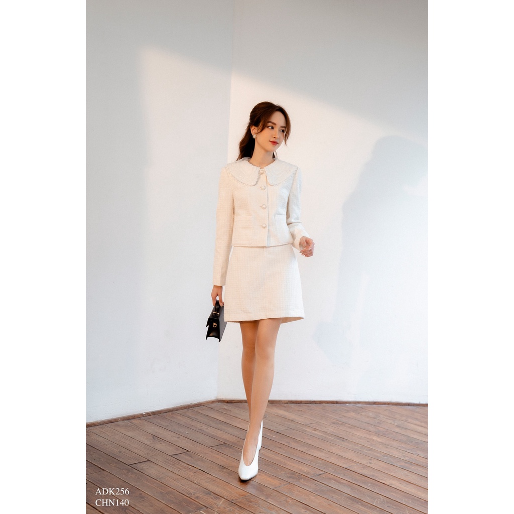 Áo dạ tweed cổ phối voan 2 túi vuông TIINSTORE ADK256 | BigBuy360 - bigbuy360.vn