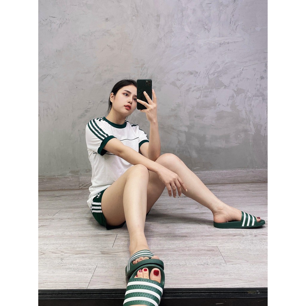 (HÀNG XUẤT XỊN) Áo das trắng 3 sọc kẻ ngang phía trước 1133 3-Stripes Collegiate Green