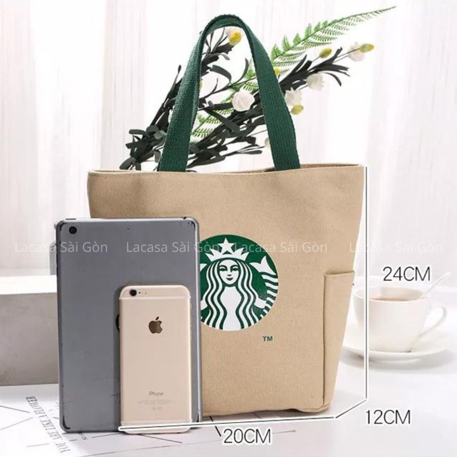 Túi Starbucks đựng bình nước/ hộp cơm thiết kế hiện đại tiện dụng có nút gài - New  Startbuckswaterbottle/ lunch box bag