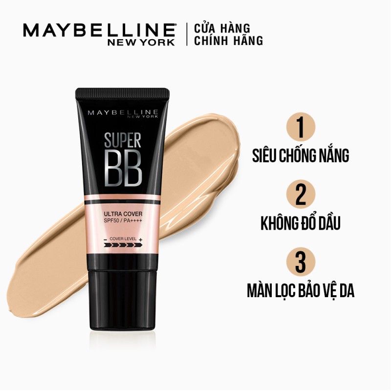 Kem nền BB che khuyết điểm và chống nắng Maybelline New York Super BB Ultra Cover SPF 50 PA++++