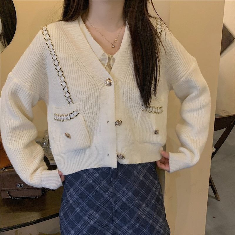 Áo Cardigan Dệt Kim Tay Dài Cổ Chữ V Dễ Phối Đồ Thời Trang Cho Nữ