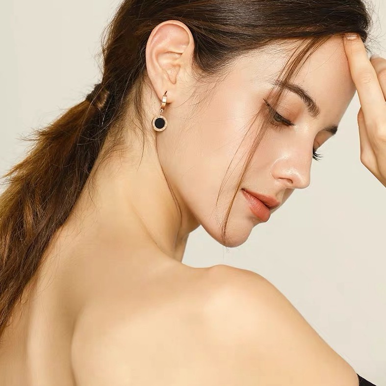 Bông Tai Bằng Thép Titan Mạ Vàng Hồng 18K Cao Cấp Phong Cách Hàn Quốc