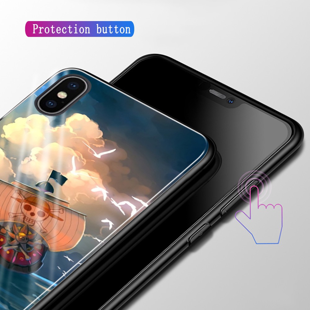 Ốp điện thoại kính cường lực in hình hoạt hình One Piece cho iPhone 6 6s 7 8 plus X Xr Xs Max 11 Pro Max