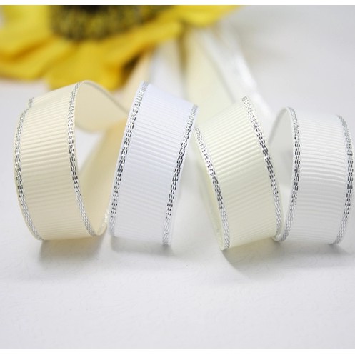 RUY BĂNG GÂN 25MM HỌA TIẾT VIỀN BẠC TUYẾN HT25-038 RUY BĂNG DIY HADMADE LÀM NƠ BỜM KẸP TÓC