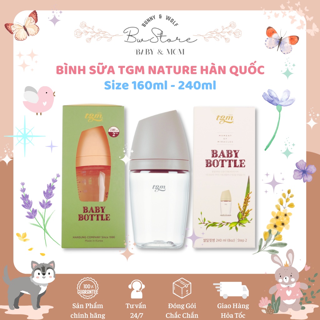 Bình Bú Rice TGM Nature cổ rộng dáng tròn dung tích 160ml / 240ml nội địa Hàn Quốc