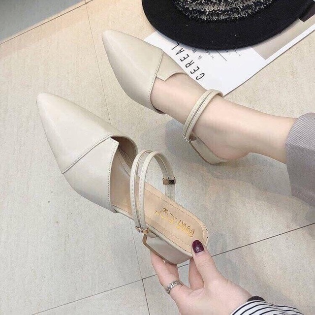 ] Dép sục bít mũi phối dây da chất đẹp gót 2p