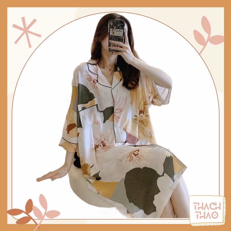Váy ngủ Đầm mặc nhà pijama sơ mi QCCC cotton lanh lụa maxi dài hè mát mẻ bầu và sau sinh