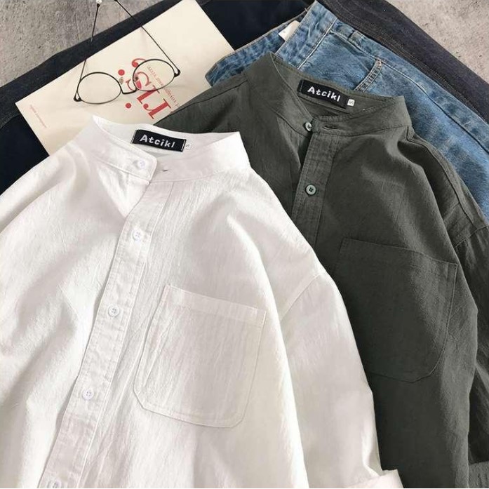 Áo Sơ Mi Đũi Cổ Tàu Form Rộng Siêu Hot hàng cao cấp chất siêu đẹp | BigBuy360 - bigbuy360.vn