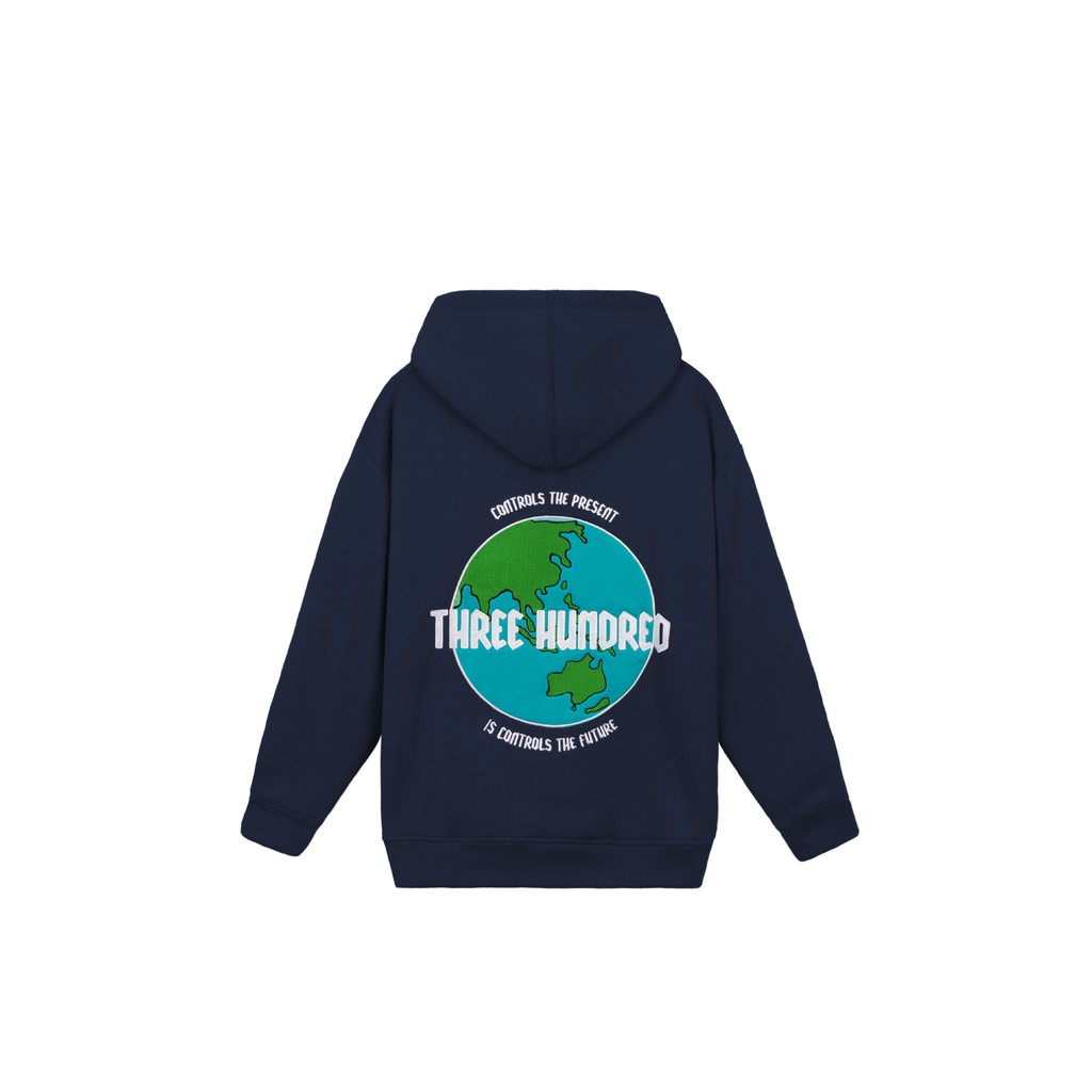 Áo Hoodie Unisex Thêu Trái Đất-Phía Trước Thêu Chữ-Đường Thêu Tỉ Mỉ-Vải Nỉ Bông Dày Dặn-Form Rộng-Màu Xanh Đậm