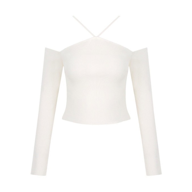 Áo trễ vai dệt kim QKOOLE màu trơn phong cách Hàn Quốc dành cho nữ