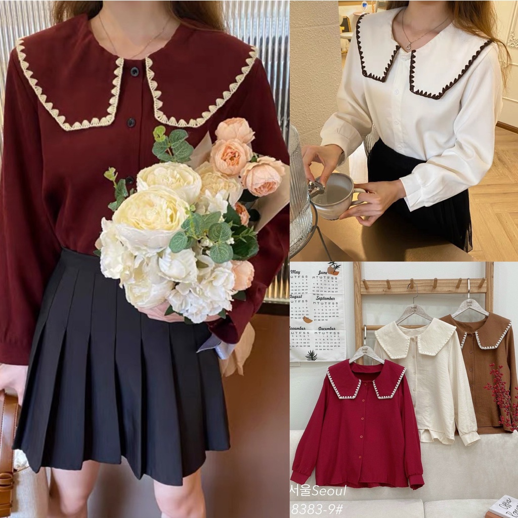 Áo sơ mi cổ ren vintage kiểu dáng Hàn Quốc