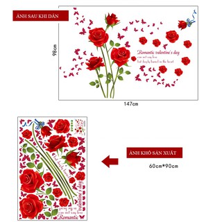 Decal dán tường Hoa hồng trái tim