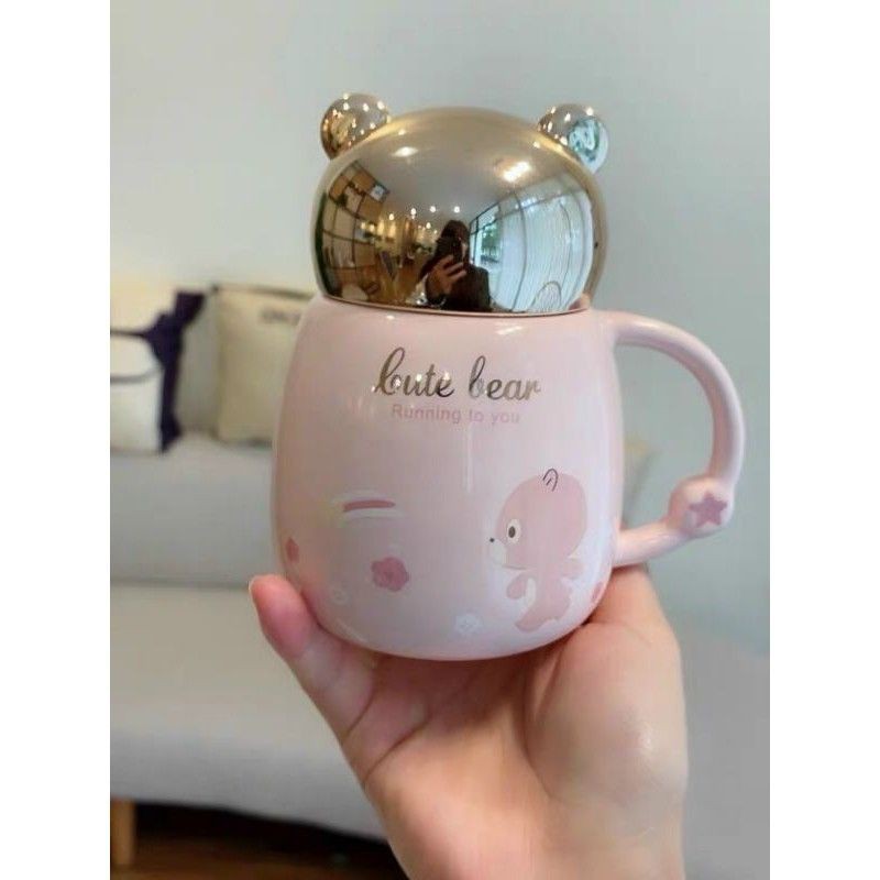 Cốc giữ nhiệt❤️SALE❤️Cốc sứ uống sữa uống cafe có tay cầm hình gấu siêu dễ thương có nắp đậy tiện dụng | BigBuy360 - bigbuy360.vn
