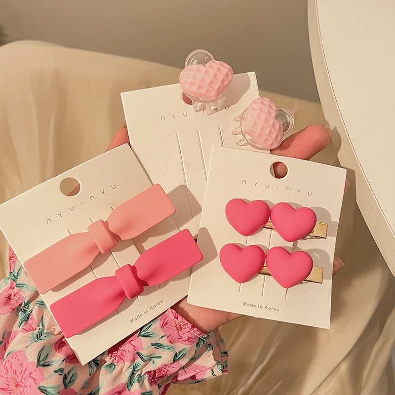 Kẹp Tóc Hình Nơ Trái Tim Màu Hồng Dễ Thương Đơn Giản Thời Trang Hàn Quốc