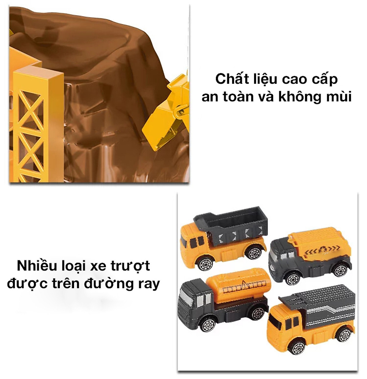 Săn Sale Bộ đồ chơi mô hình công trình khai thác đá KAVY  kèm 4 ô tô, máy xúc có bóng nhỏ lăn theo đường ray Hot