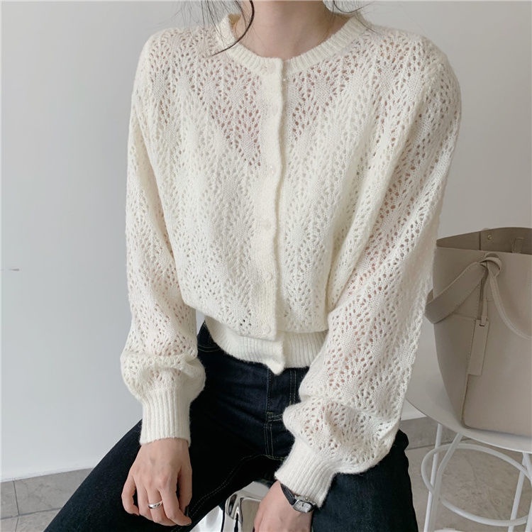 [Spot] Áo cardigan Dệt Kim Mỏng Dáng Rộng Màu Trơn Thời Trang Ngọt Ngào Tươi Mới Phong Cách Hàn Quốc