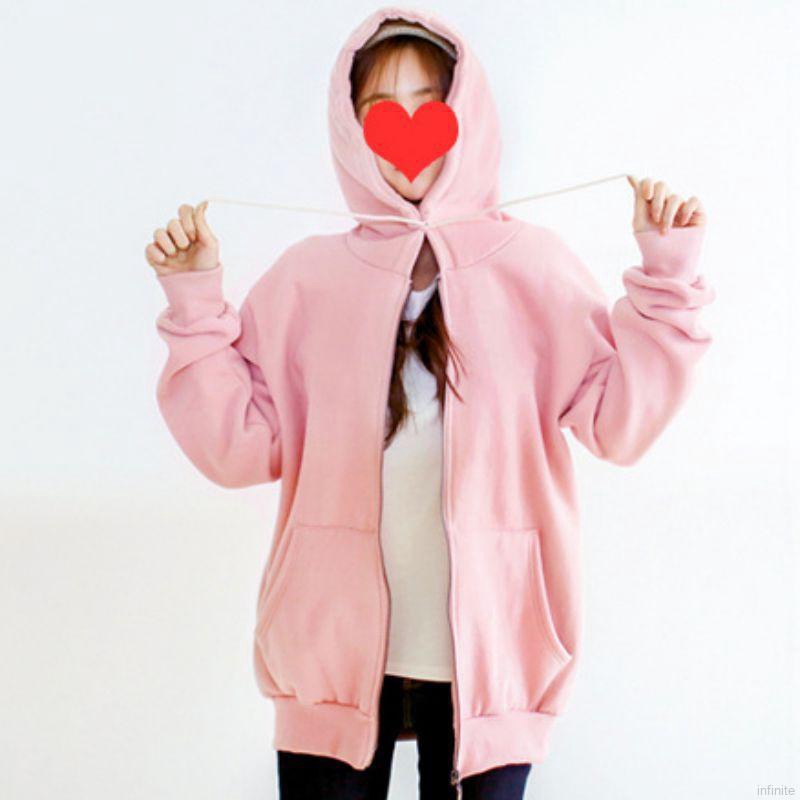 Áo hoodie dáng rộng có khóa kéo thời trang thu đông