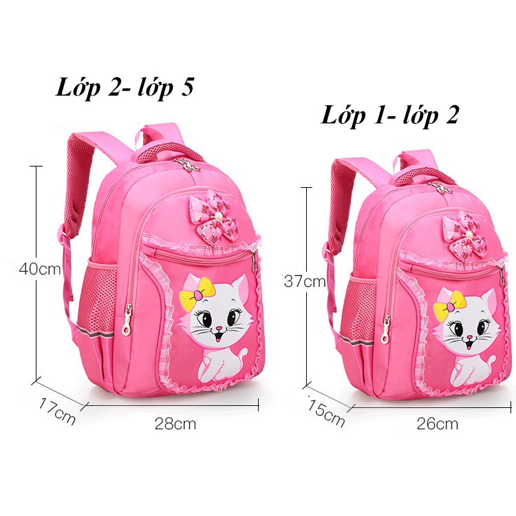 Balo đi học cho bé gái hình mèo dễ thương màu hồng siêu dễ thương chất liệu vải Polyester, cặp sách tiểu học