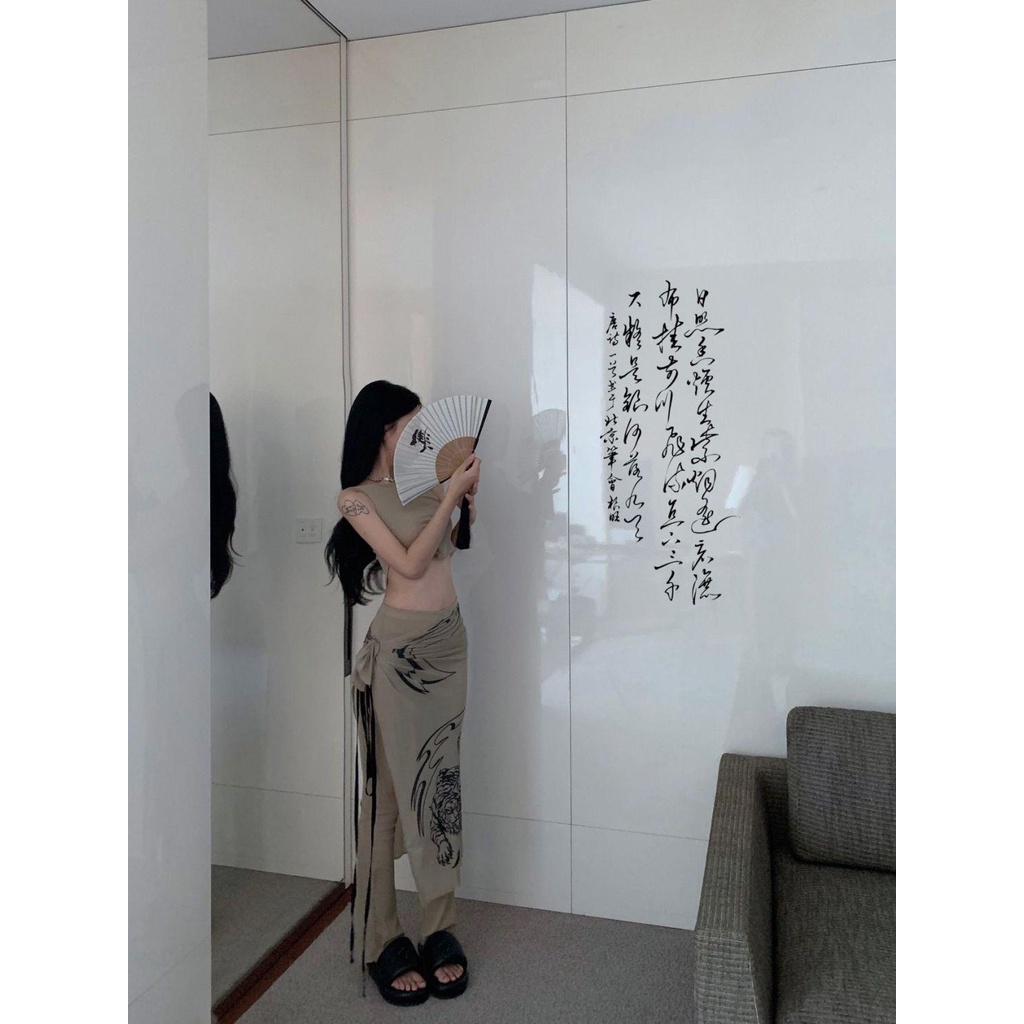 Set Áo Hai Dây Ngắn Mỏng Màu Cà Phê Mocha + Quần Dài Thời Trang Cho Nữ