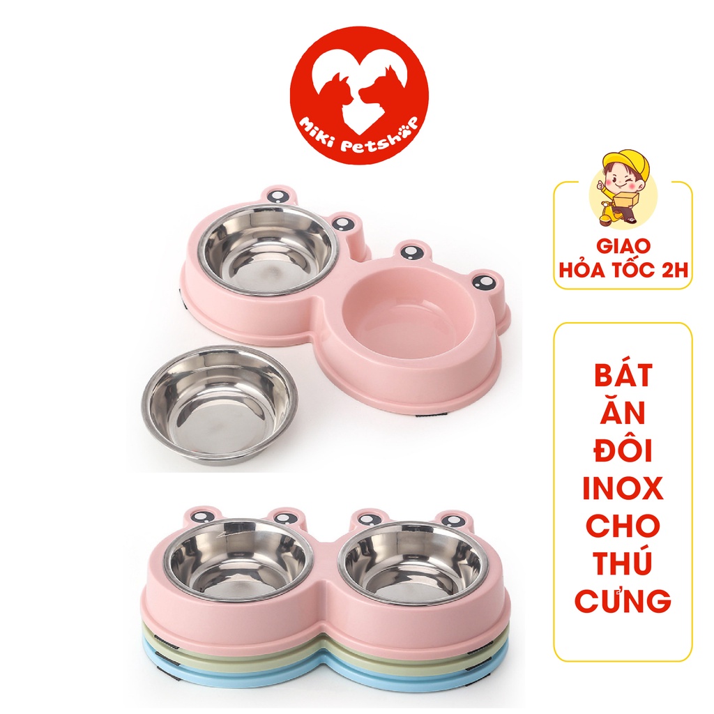 Bát Ăn Cho Mèo Bát Ăn Cho Chó Nhỏ Bát Đôi Có Chén Inox - Miki Petshop