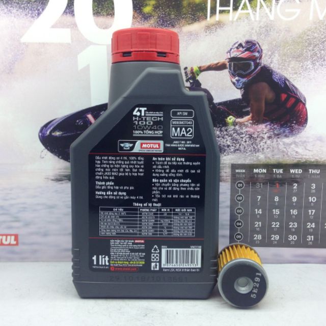 Nhớt 1L Motul H-tech MA2 (kèm lọc Ya) tổng hợp 100% cho xe máy số (Lọc Yamaha)