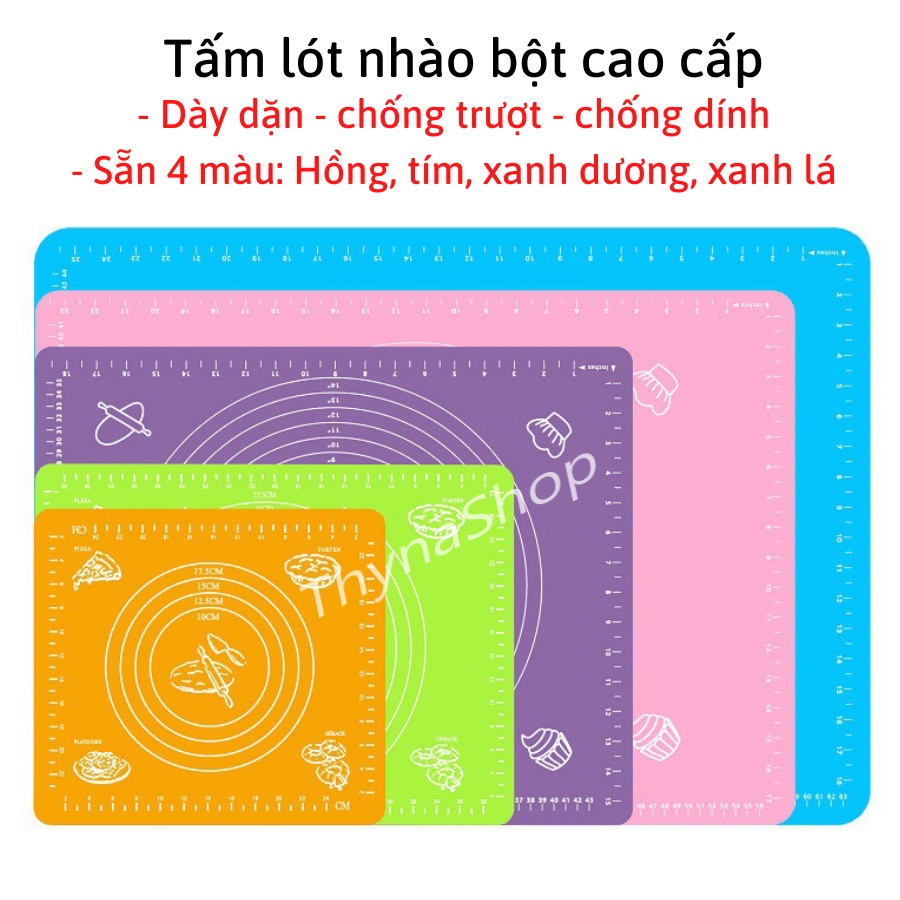 Tấm silicone nhào bột chống dính màu tím, xanh lá, xanh dương, hồng