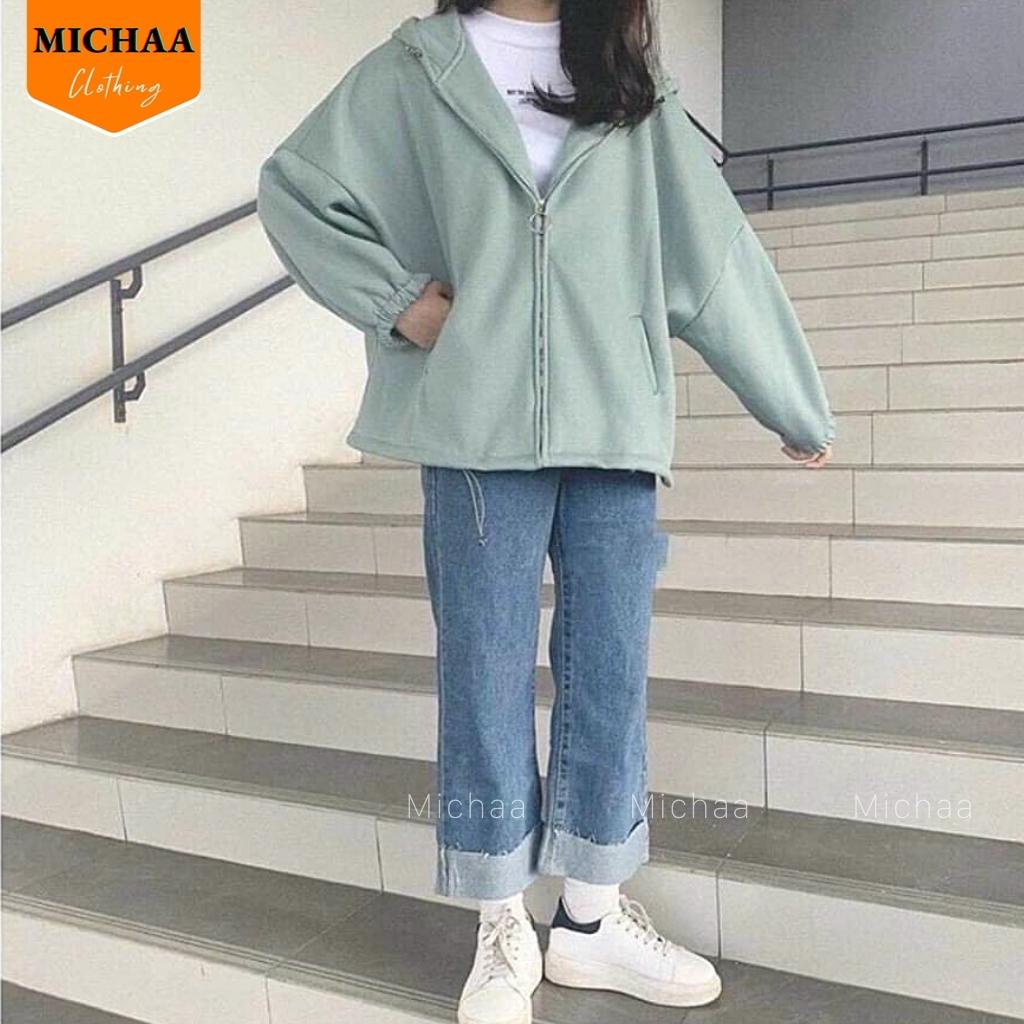 Áo Khoác Nỉ Trơn Dây Kéo Zip Tròn Unisex Cho Nam Và Nữ Ulzzang - MICHAA