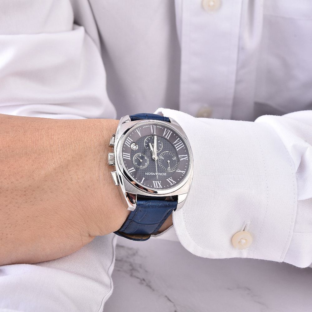 Đồng hồ Romanson Sport Men Watch TL1262HMWBLUE thể thao nam mặt kính chống xước, máy Thụy Sĩ dây da chính hãng