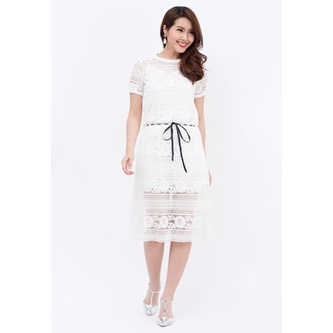 Đầm ren 2 lớp Amun màu trắng rút dây eo SET120-TRANG