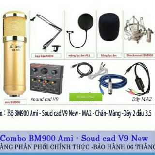 COMBO LIVETREAM THU ÂM MICRO AMI BM 900. SOUND CARD V9