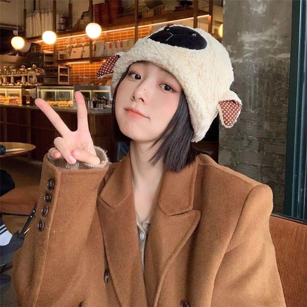 Mũ Trùm Đầu Giữ Ấm Hình Chú Cừu Nhồi Bông Dễ Thương