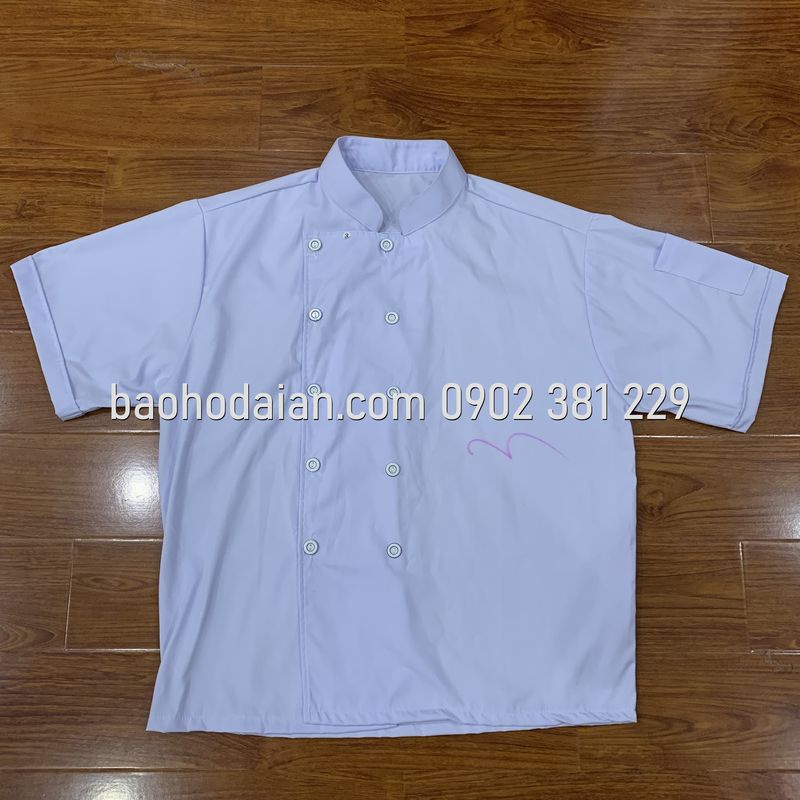 Áo đầu bếp vải kaki màu trắng túi tay cho nam nữ