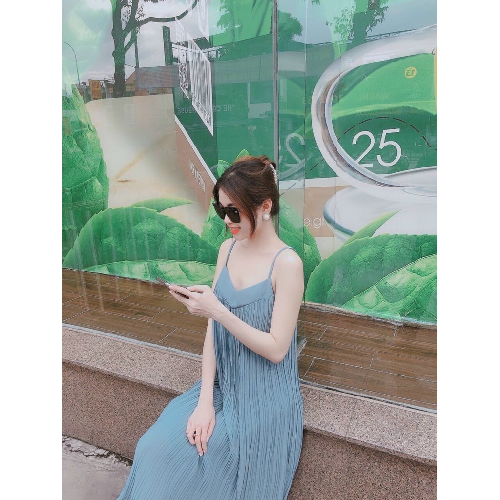 Đầm maxi suông hai dây dập ly dáng dài - Siêu Xinh- Hot 2021