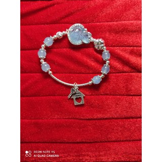 Vòng tay hồ ly aquamarine bọc bạc mệnh thủy-mộc