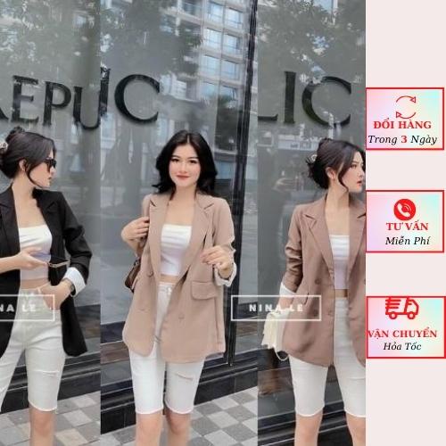 Áo vest blazer nữ 4 cúc kiểu hàn quốc dài tay công sở thanh lịch tay lật trắng