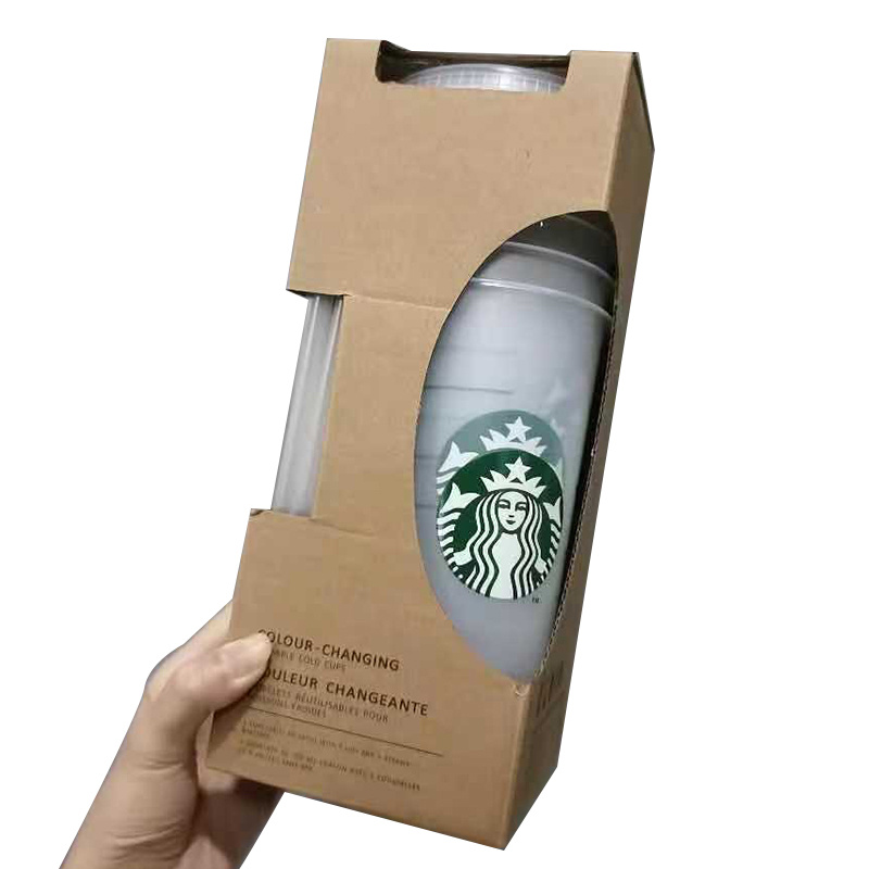 Ly Nhựa Uống Nước Starbucks Thay Đổi Màu Sắc Có Nắp Nhựa Tái Sử Dụng Được 24 Oz