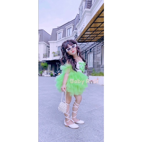 Áo trễ vai tutu phối nơ cho bé