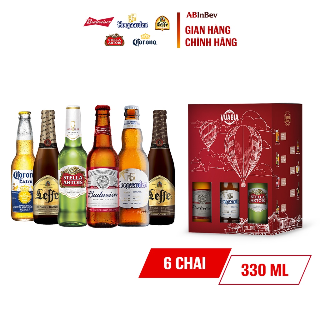 Bộ Sưu Tập 6 Chai Beers Of The World (Budweiser, Hoegaarden, Corona Extra, Leffe, Stella Artois)