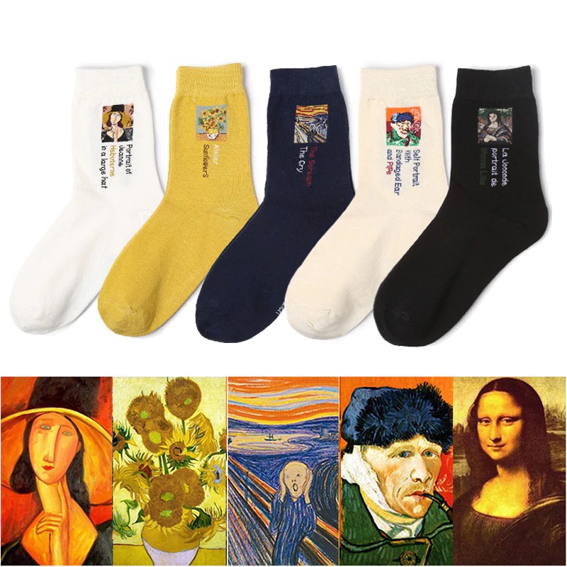 Vớ nữ chất liệu cotton in hình tranh sơn dầu thời trang