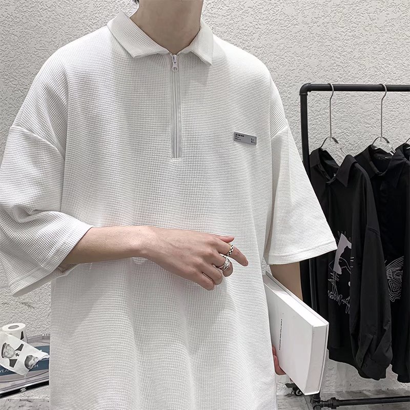 Áo Thun Polo nam Tay Ngắn Dáng Rộng Màu Trơn Có Khóa Kéo Thời Trang Phong Cách Hàn Quốc Cho Giới áo phông unisex bigsize áo sơ mi