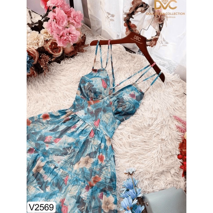(HÀNG MỚI) ĐẦM MAXI HAI DÂY HOA LỤA PHỐI TẦNG ĐI BIỂN CỰC XINH