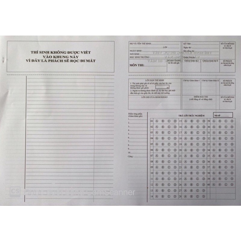 100 Tờ Giấy Thi Trắc Nghiệm Loại Dày